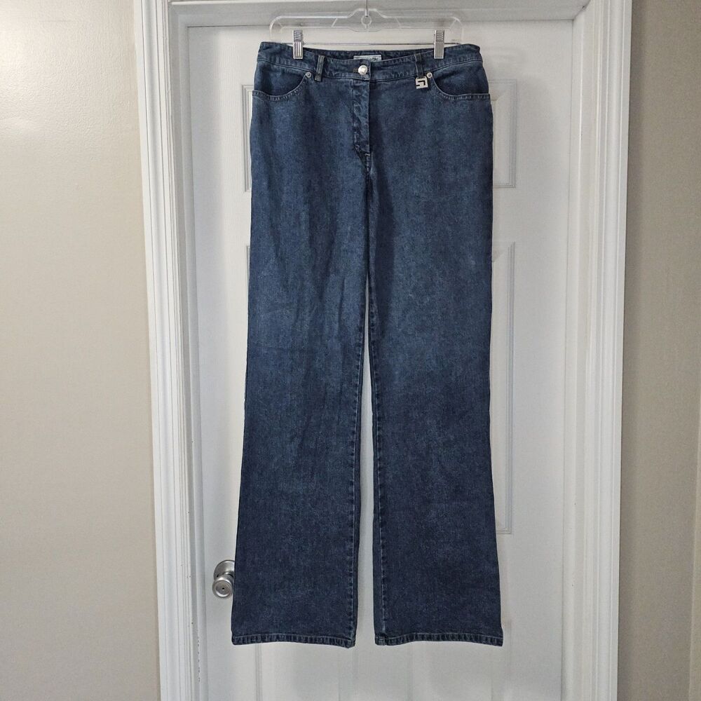 St. John Sport Marie Gray Jeans Womens 12 Blue Stretch Bootcut 34 Inseam Denim